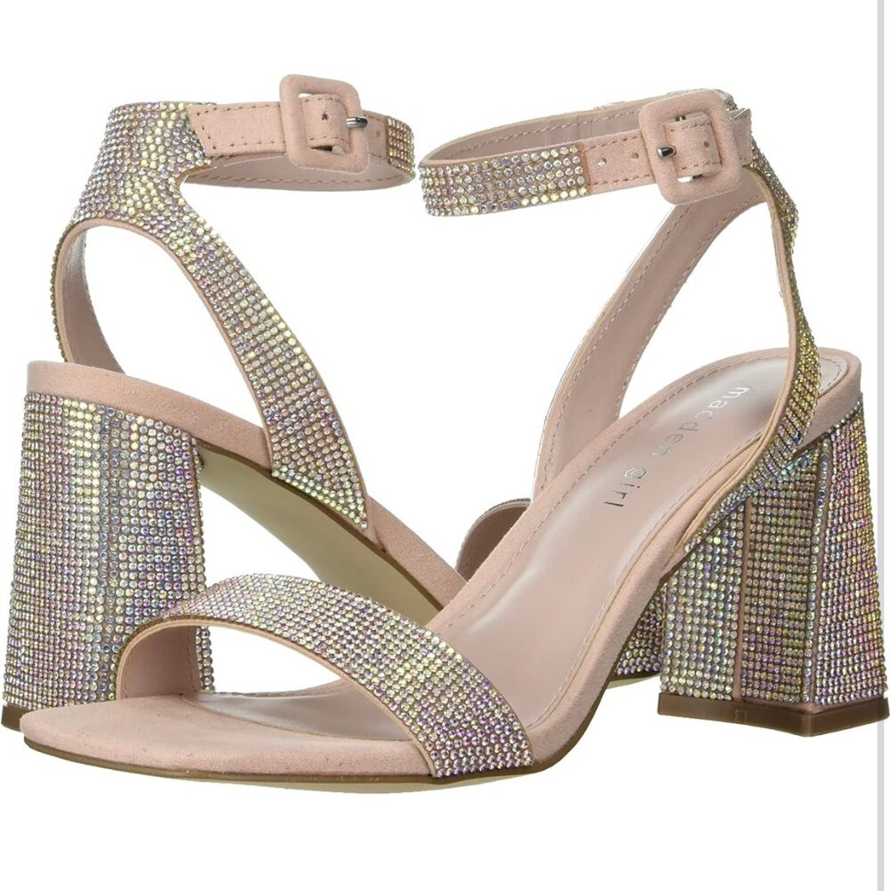 Madden Girl Women's Gem-Embellished Heels Size 9 Black Satin Peep-Toe Pumps